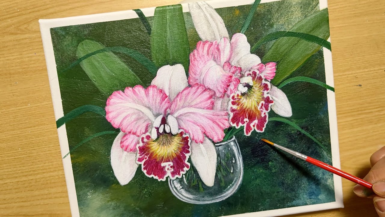 アクリル絵の具で カトレア の描き方 初心者のための簡単なアクリル画 Step By Step Youtube