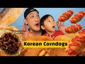 KOREAN CORNDOGS!! Cheese, Hotdog, Jjajangmyeon, FIRE noodles!! MUKBANG