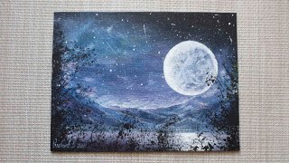 Как рисовать акрилом полную луну / Живопись / Акрил /  Full Moon Painting / Acrylic Painting