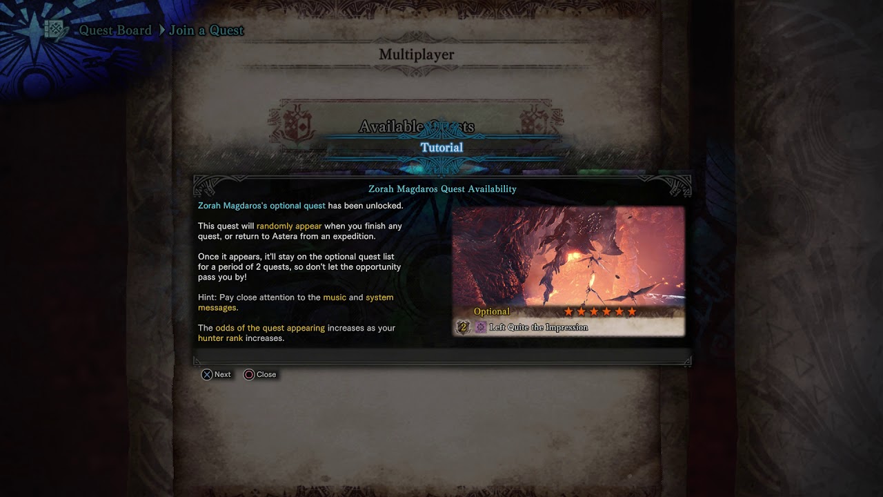 Monster Hunter: World - Special Limited Time Only Zorah Magdoros Quests Message Details (2018)