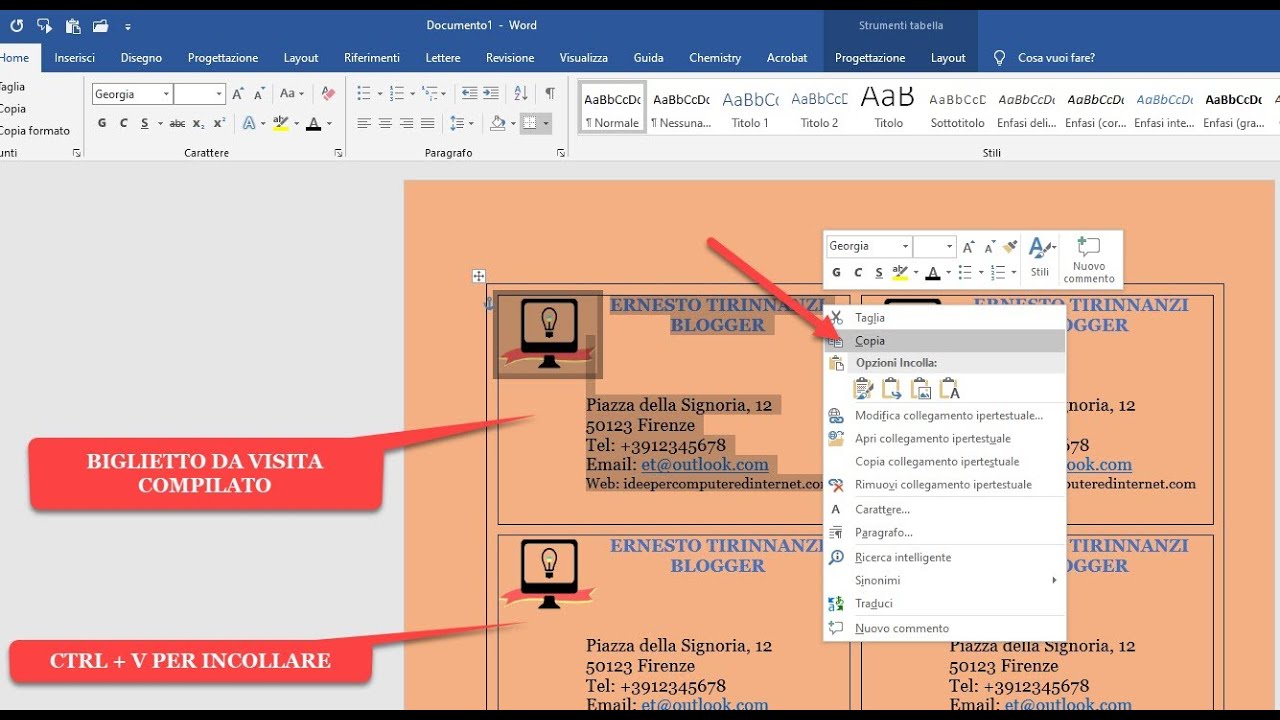 Creare e stampare biglietti da visita con Word e LibreOffice | IdpCeIn