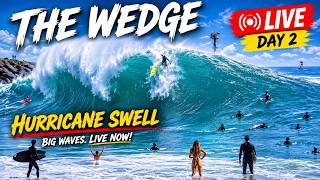 🔴 LIVE: THE WEDGE Hurricane Swell DAY 2! Giant Waves in Newport Beach
