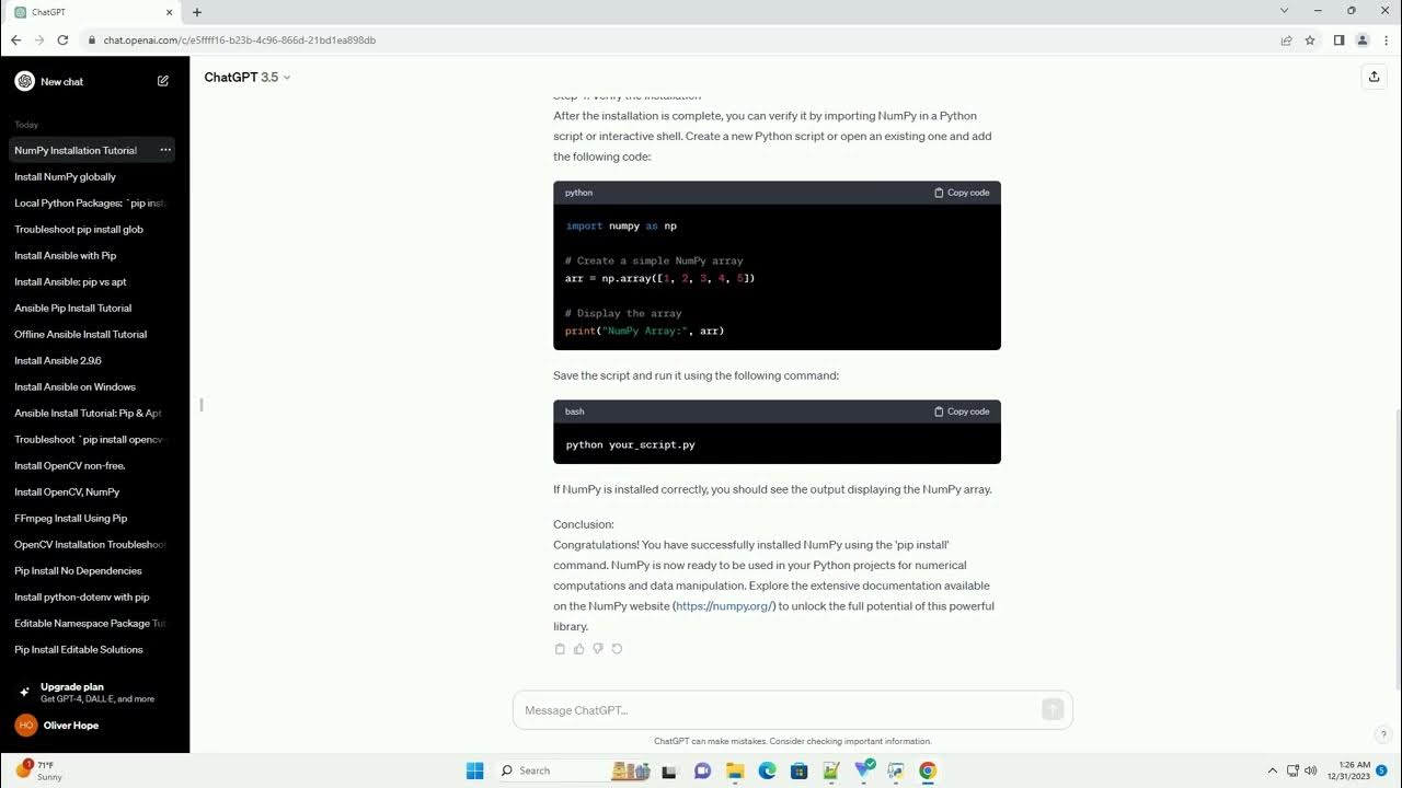 pip install command numpy - YouTube