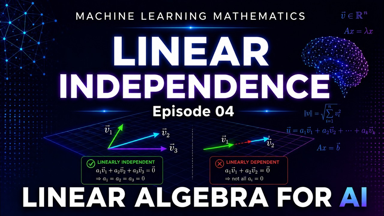 Machine Learning Mathematics Ep 04 | Linear Independence| Linear Algebra for AI