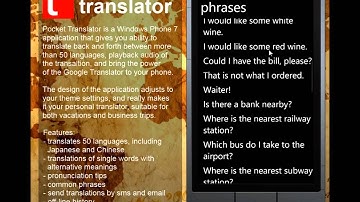 Pocket Translator for Windows Phone 7