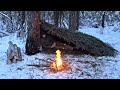 Winter Survival Shelter - Sleeping Outside in -25 Weather