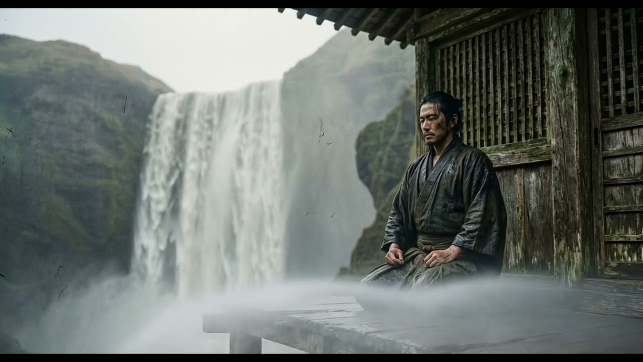 Zen Samurai Waterfall Ambience - Japanese Rain & Dark Ambient Flute for Study, Sleep, D&D (1 Hour)