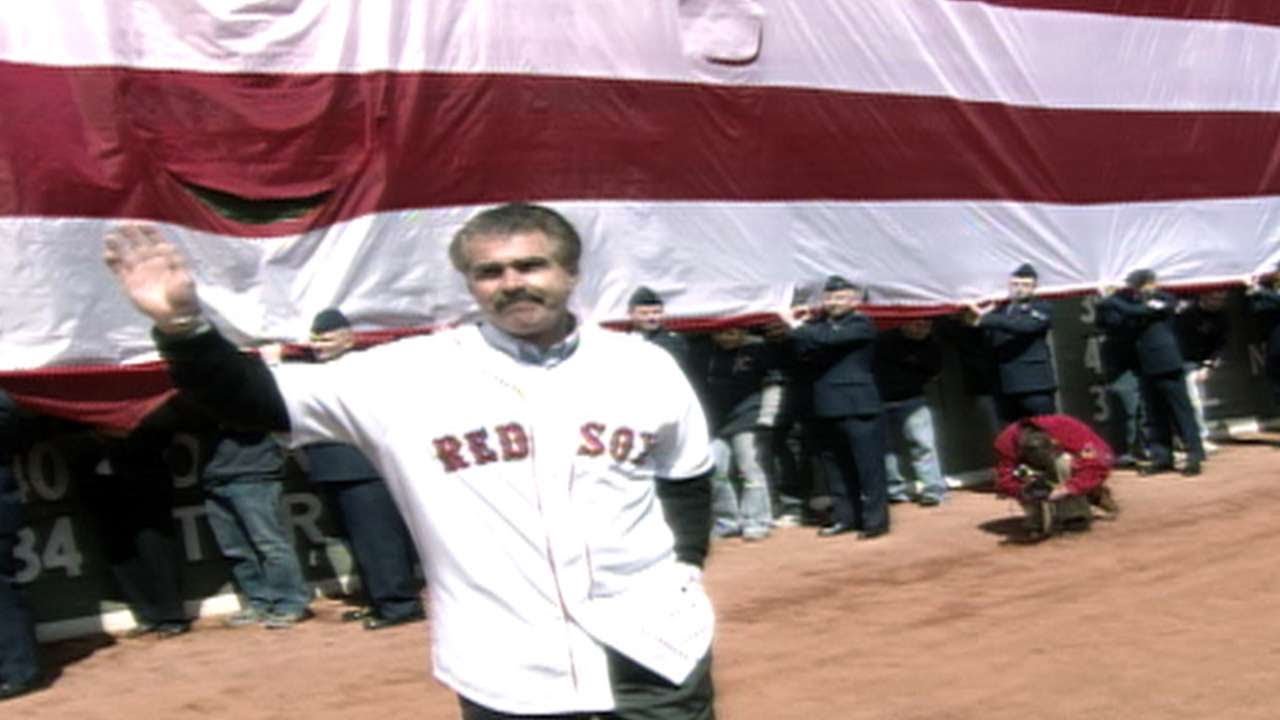 DET@BOS: Bill Buckner throws the out first pitch 