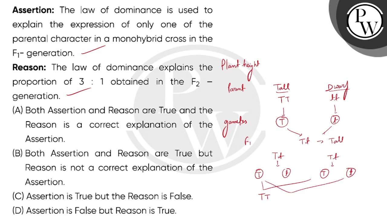 Assertion: The law of dominance is used to explain the expression