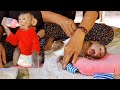 Obedient Monkey Koko Sleep For Mom Wears Diaper | Koko Yawning Look Fall Asleep