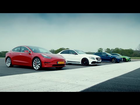 Tesla Model 3 Performance vs Rivals: M3, C63 S & Giulia QV (EXTENDED) | Top Gear : Series 27