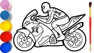 Cara Menggambar dan Mewarnai Spiderman Naik Motor | Glitter Spiderman Riding a Motorcycle Coloring screenshot 4
