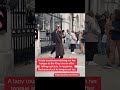 lady tourist was sticking out her tongue@the King's horse.In response,the horse stuck its tongue out