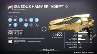 Passage of Persistence and getting a great PvE Igneous Hammer (Adept)! | Destiny 2