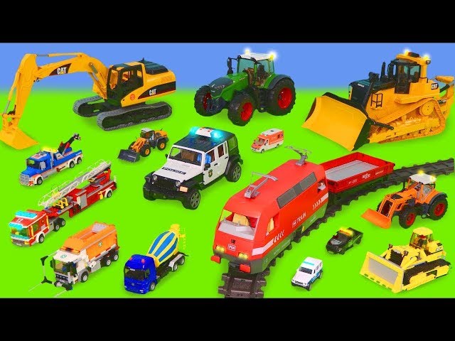 Excavator, Tractor, Fire Truck, Garbage Trucks & Police Cars Toy Vehicles for Kids class=