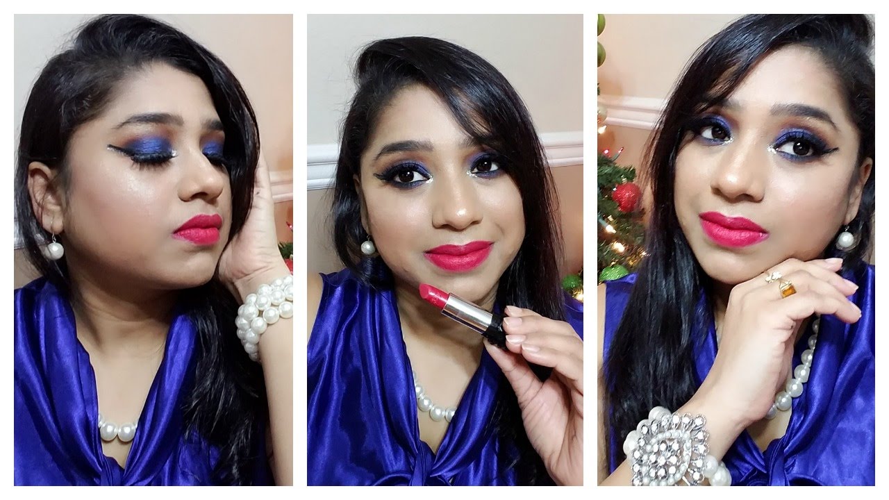 New Years Party Makeup Tutorial For Indian Olive Brown Skin Blue