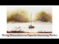 Watercolour techniques mixing colours on paper  atmospheric and misty sunrise landscape painting