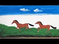 The painter  the picture of two horses  is made of ceramic tiles