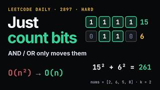 Apply Operations on Array to Maximize Sum of Squares | LeetCode 2897 Daily | Bit Counting