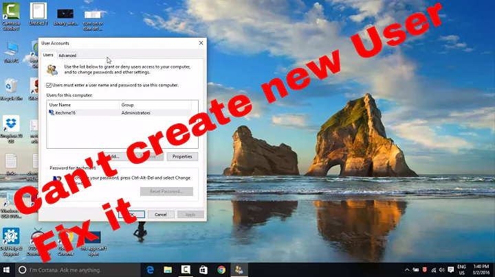 How to fix can't create new user account