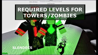 REQUIRED LEVELS FOR TOWERS/ZOMBIES IN Tower Battles Battlefront, TBBF!  (justin5justin) (Roblox)