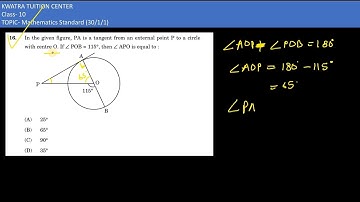 16. In the given figure, PA is a tangent from an external point P to a circle with centre O. If POB