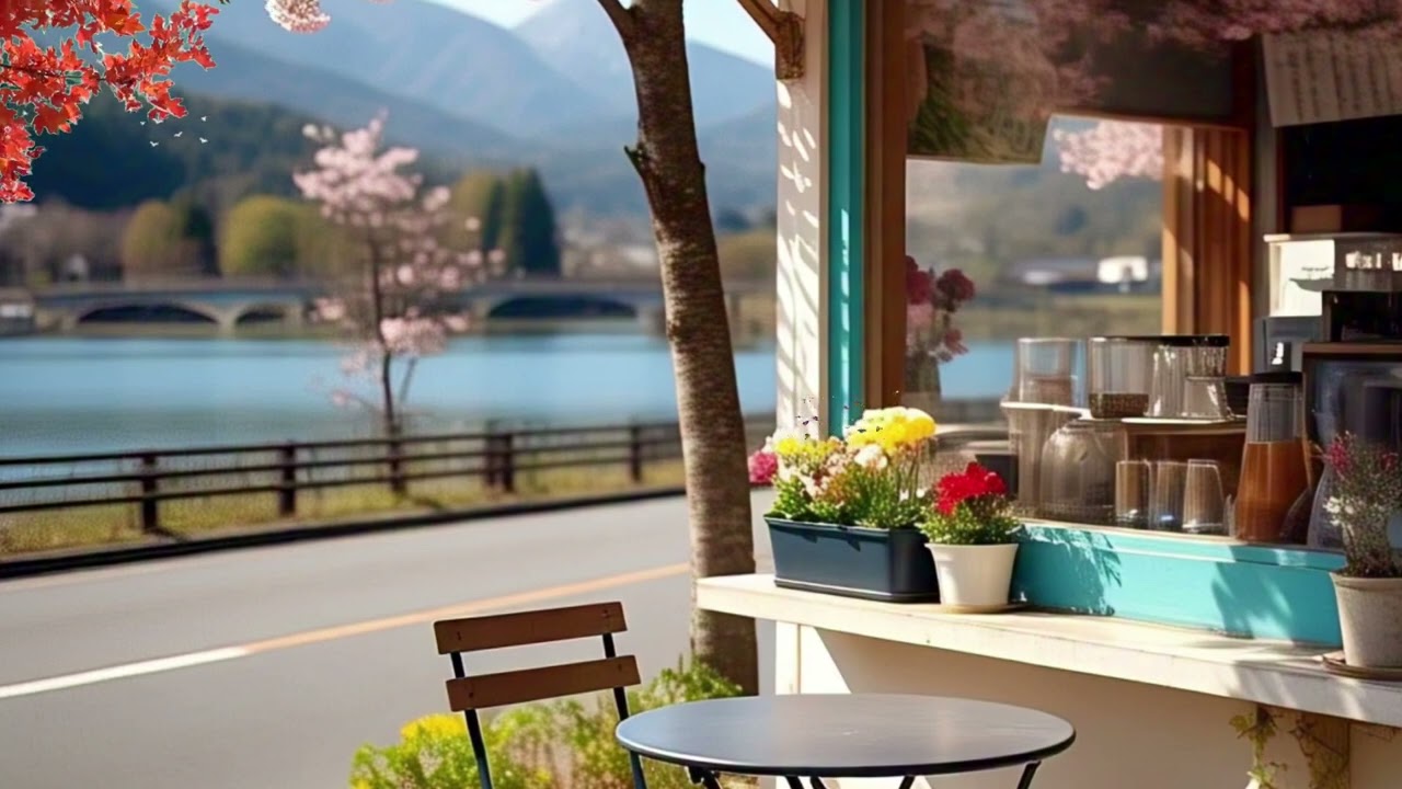 Morning Jazz Guitar Music for Stress Relief ☕ Coffee Shop Outside The Park ~ Peaceful Scenery