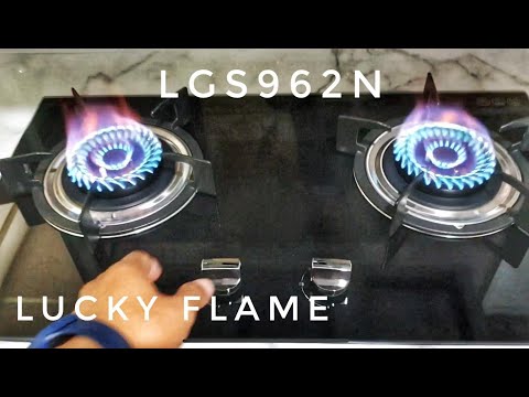 Luckyflame  Lgs962 N กระจกนิรภัย หัวเตาทองเหลือง เตาแก๊สแบบฝัง น่าใช้ ราคาประหยัด ไฟแรง4.5kw/หัวเตา