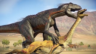 CARNIVORE DINOSAURS HUNT LARGE HERBIVORE IN THE DESERT  - Jurassic World Evolution 2