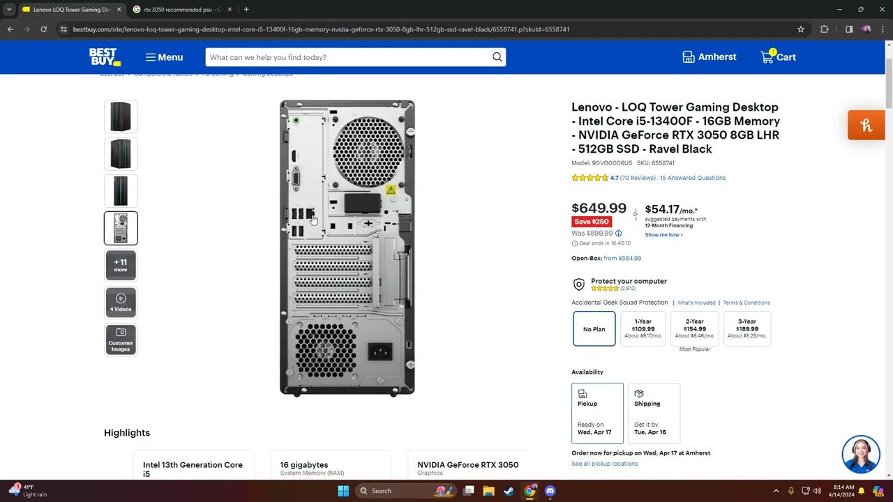 Lenovo - Tower Gaming Desktop - Intel Core i5-13400F - 16GB RAM