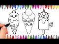 3 Kawaii ice cream drawing easy | Drawing and coloring ice cream