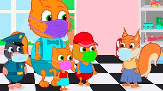 Cats Family in English  Color mask Cartoon for Kids