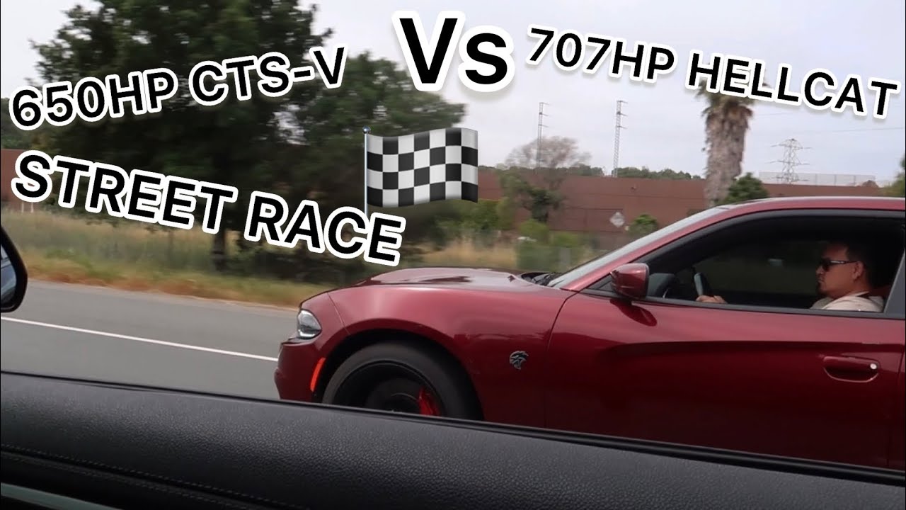 650HP CTS-V DESTROYS 707HP STOCK HELLCAT STREET RACING!! - YouTube