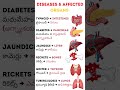 Diseases &amp; Affected Organs | వ్యాధులు మరియు ప్రభావిత అవయవాలు 🧠 #healthtips #viral  #youtubeshorts