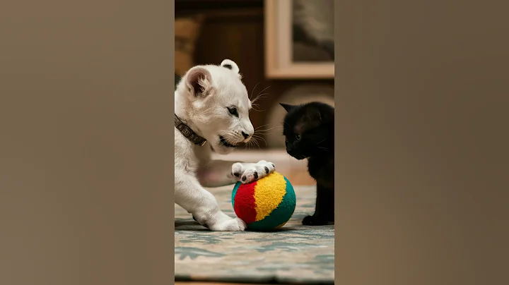 Watch the video about Cute Baby Black Russian Cat💓❤️✨ with Cute Baby White Lion💓❤️✨