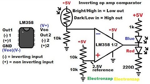 Inverting op amp comparator circuit using LM358 single supply operational amplifier