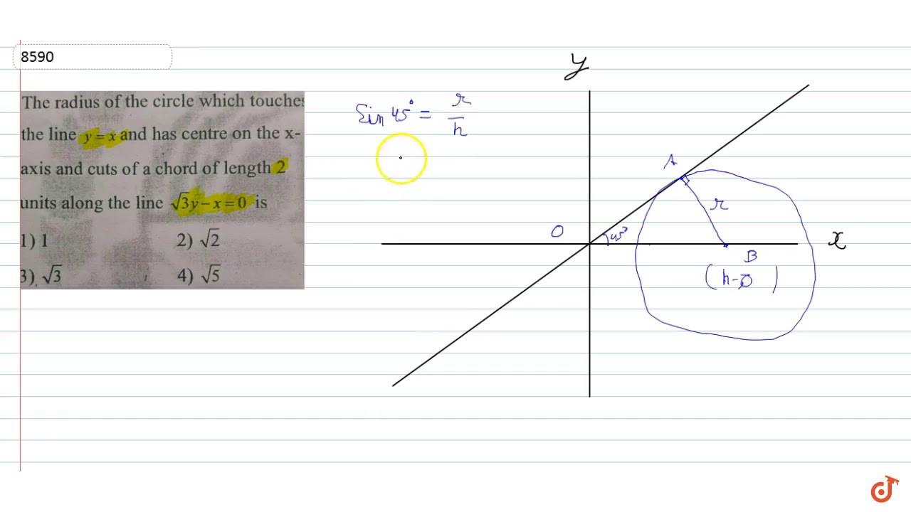 The Radius Of The Circle Touches The Line Y X And Has Centre On The X Axis And Cuts A Chord Of Youtube