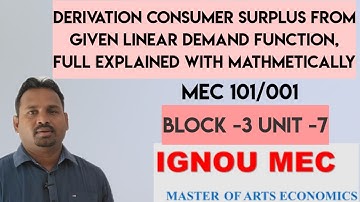 derivation consumer surplus from given linear demand Function, full explained with mathmetically.