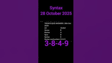 28 October 2025 Syntax Vault Code. Quiz Answers for Xenea, Marine, Spur and Syntax.