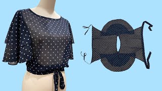 Very easy wrap blouse cutting and sewing | butterfly sleeves, butterfly blouse