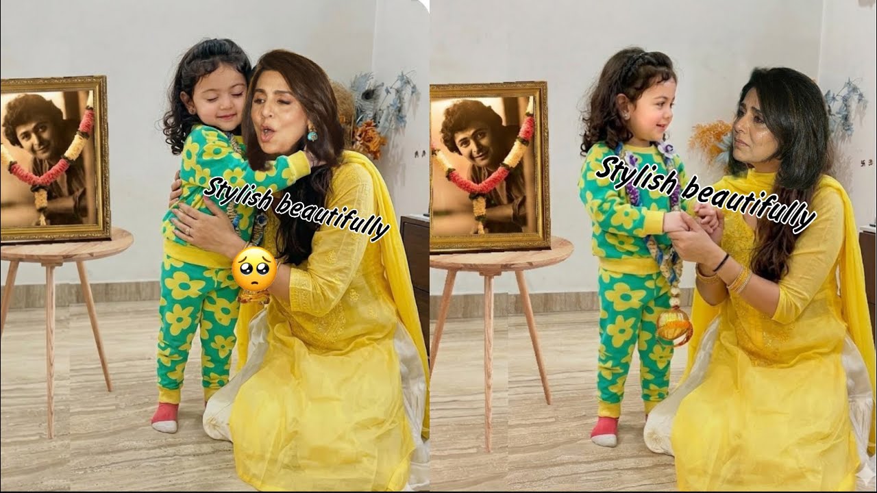 Neetu kapoor crying with poti raha kapoor during HOLI remembering rishi kapoor wid alia ranbir ! Sad