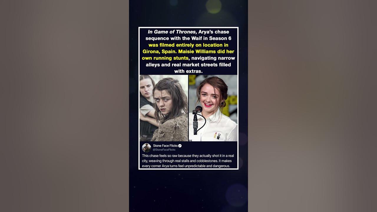 In Game of Thrones, Arya’s chase sequence with the Waif in Season 6 was filmed entirely on location