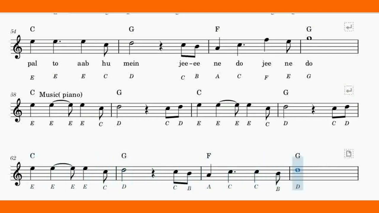 Easy Bollywood songs on to play on piano/with notes and chords/for beginners