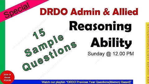 DRDO Admin and Allied | 15 sample questions | Reasoning Ability