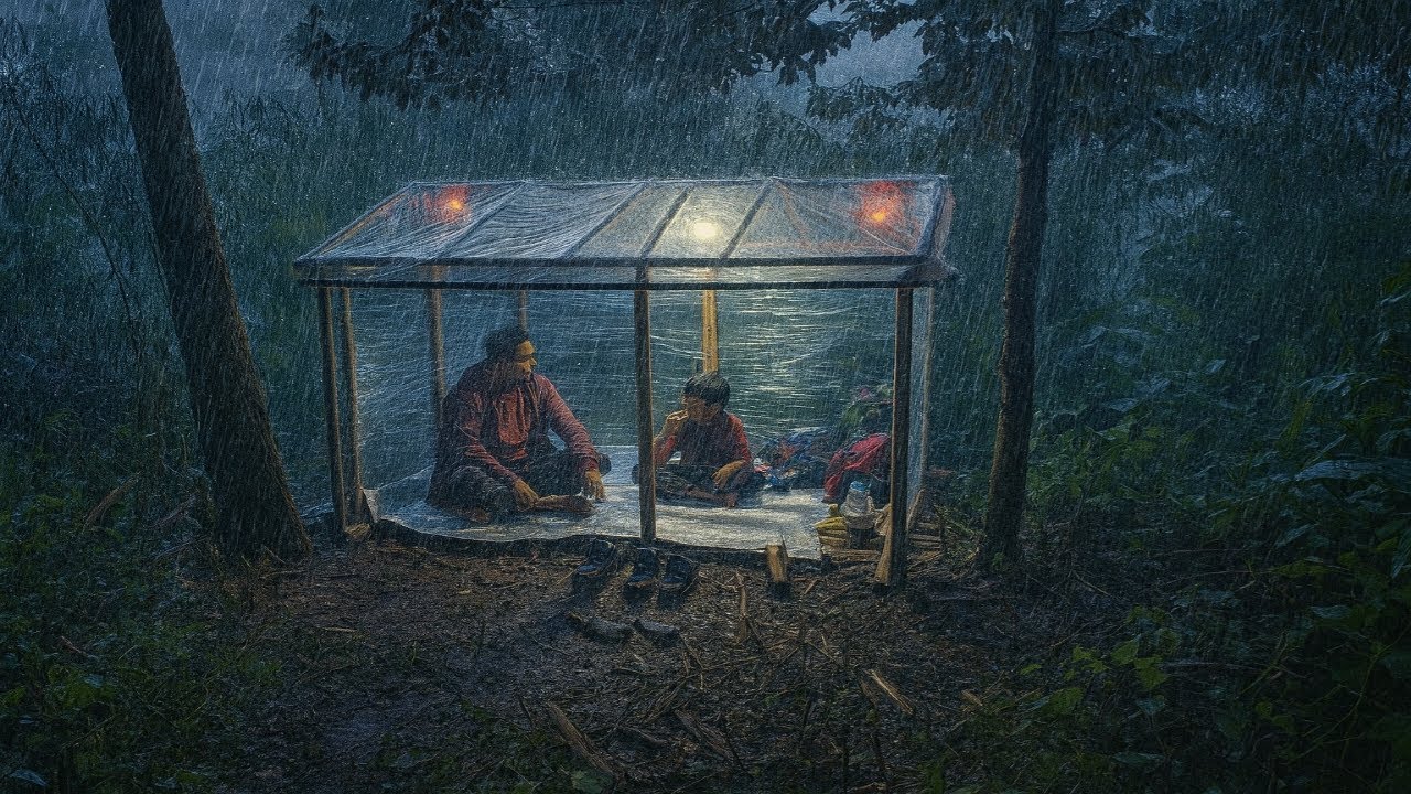 BERKEMAH DI HUJAN LEBAT DENGAN GUNTUR PALING GILA ‼️ kesulitan membangun tempat berteduh di tengah h