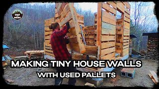 Building MORE Walls out of Pallet Wood  Part 2  Tiny Pallet House in the Woods