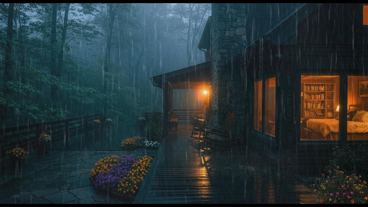 ASMR Rain in Front of a Cozy Forest Cabin4K-#雨音 #rainfall #raining
