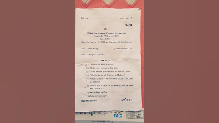 BIG DATA AND ANALYSIS B.Tech 5th semester me for the session 2023-24 #exam #semester #question - DayDayNews