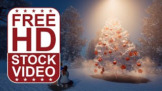 Free Stock Videos – Christmas tree on snow with light from above pine trees and stars in the sky 3D screenshot 3