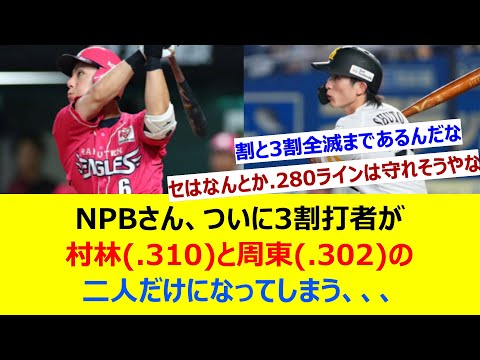 NPBさん、ついに3割打者が村林(.310)と周東(.302)の二人だけになってしまう、、、【ネット反応集】